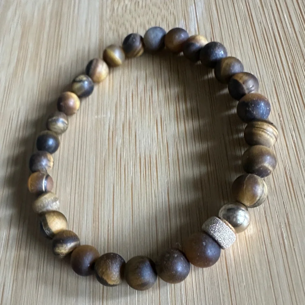 Matte 6mm Tiger Eye Stretch Bracelet w/ 14k Gold Filled Spacers